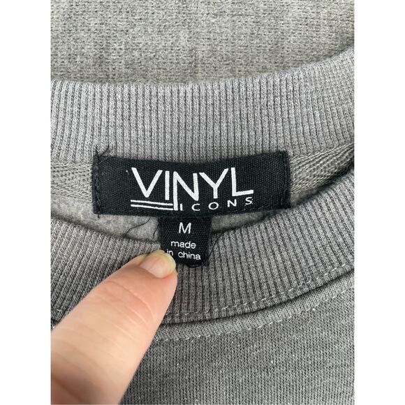 Vinyl Icons Sweatshirt Women M Gray‎ Glitter Cropped Top Minimalist Loungewear - Picture 4 of 8
